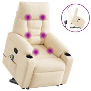 Massagestol med løftefunktion mikrofiberstof beige
