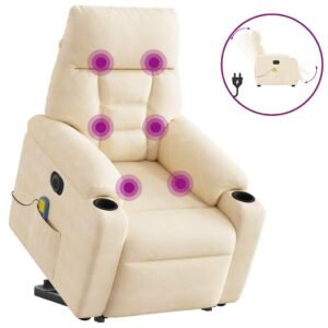 Massagestol med løftefunktion mikrofiberstof beige