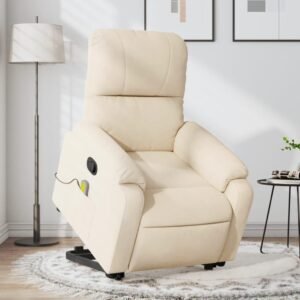 Massagestol med løftefunktion mikrofiberstof beige