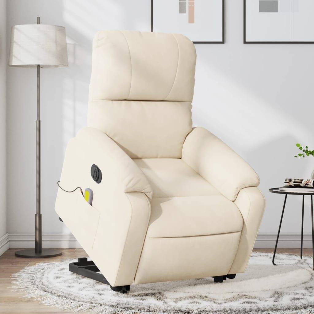 Massagestol med løftefunktion mikrofiberstof beige