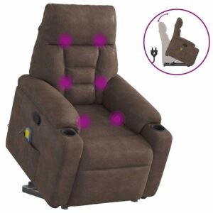Massagestol med løftefunktion mikrofiberstof brun