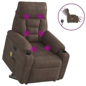Massagestol med løftefunktion mikrofiberstof brun