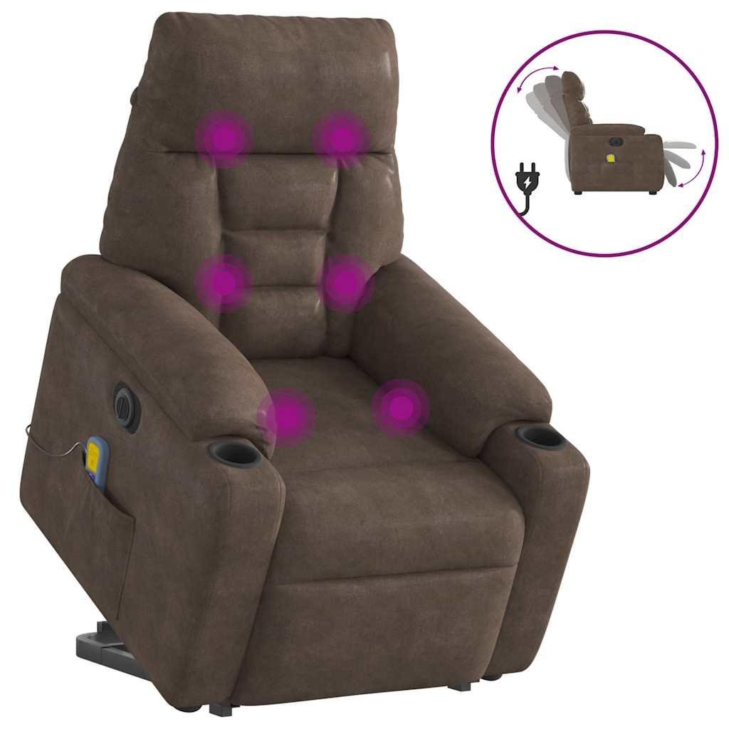 Massagestol med løftefunktion mikrofiberstof brun