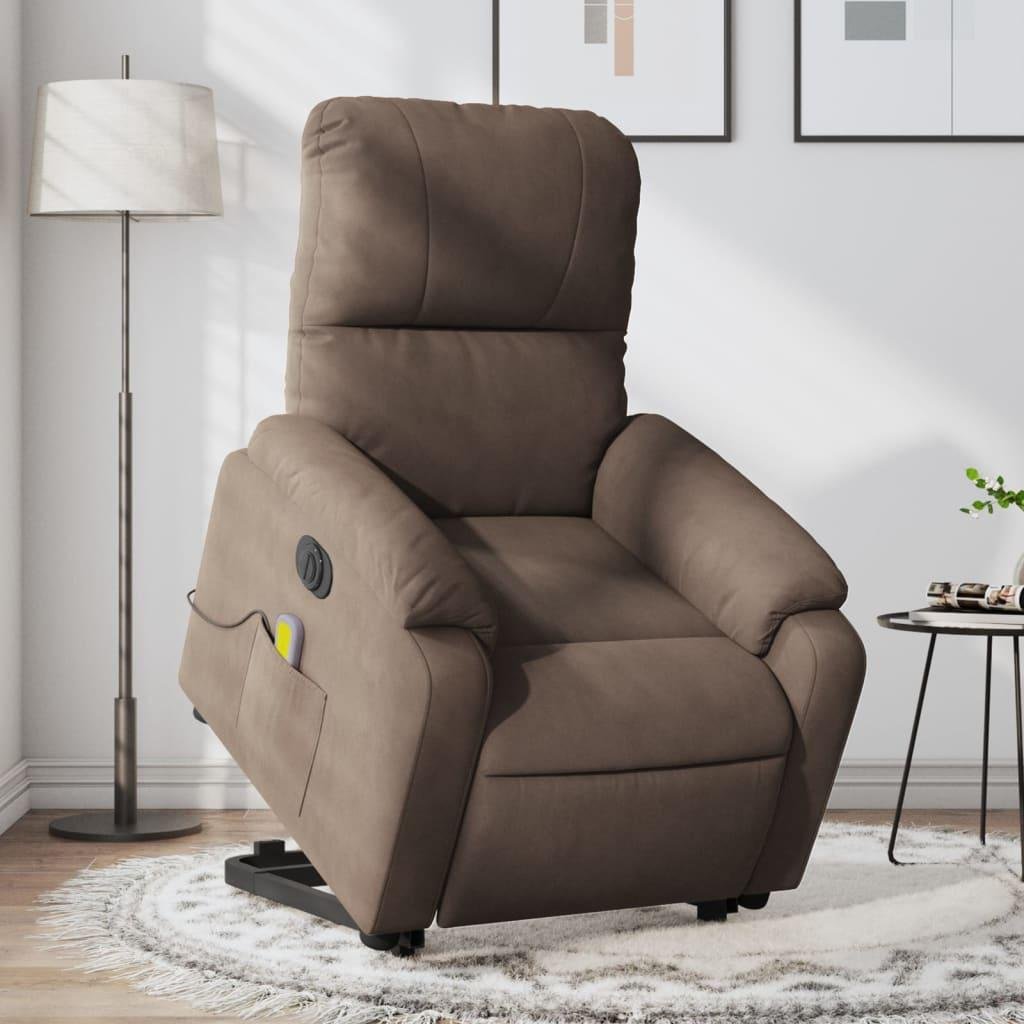 Massagestol med løftefunktion mikrofiberstof brun