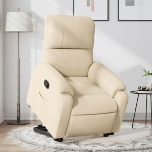 Massagestol med løftefunktion mikrofiberstof cremefarvet