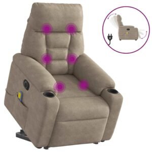 Massagestol med løftefunktion mikrofiberstof gråbrun