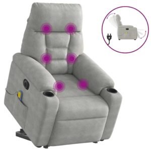 Massagestol med løftefunktion mikrofiberstof lysegrå