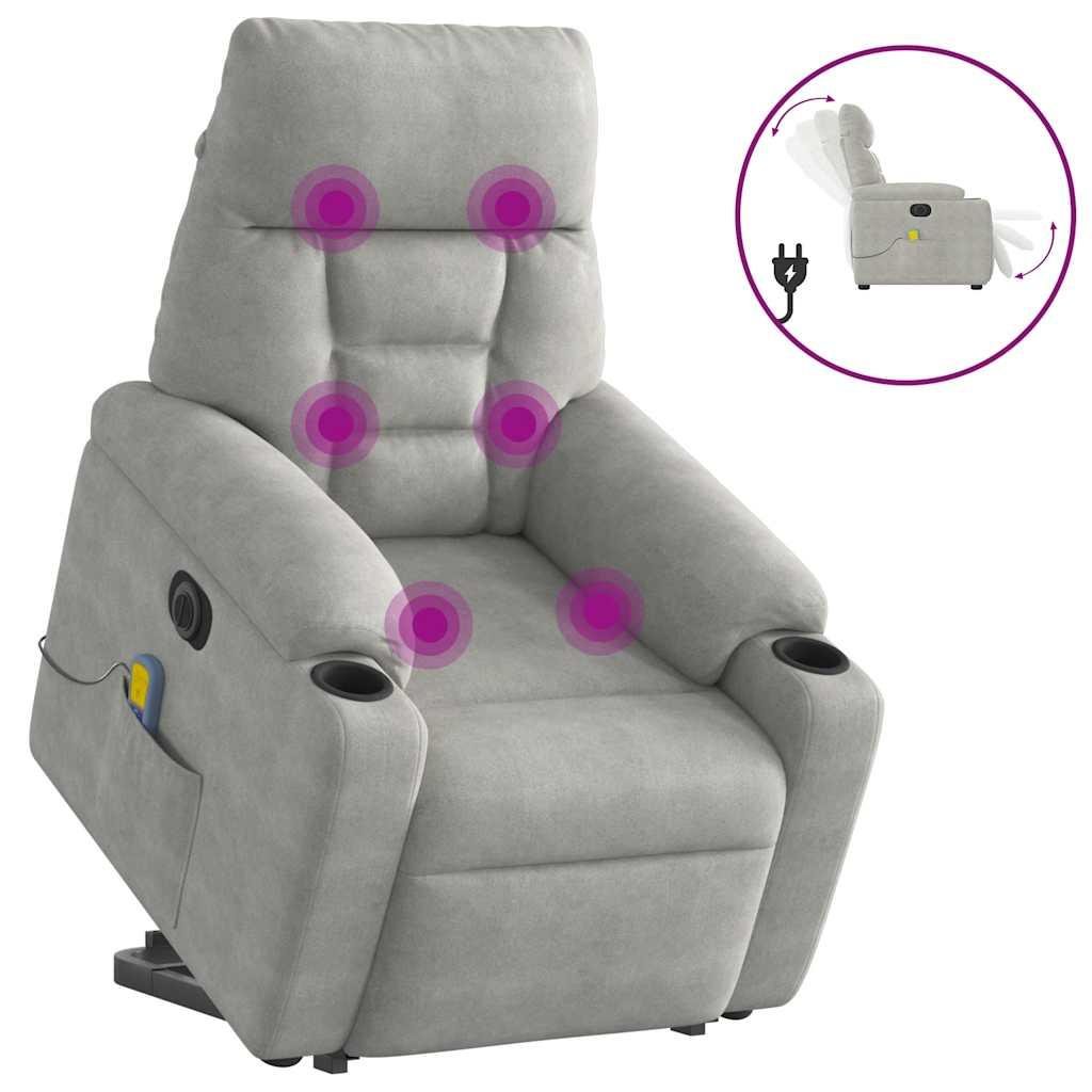 Massagestol med løftefunktion mikrofiberstof lysegrå