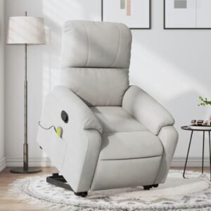 Massagestol med løftefunktion mikrofiberstof lysegrå