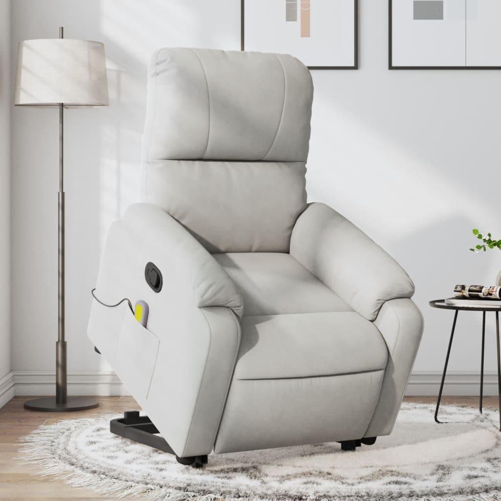 Massagestol med løftefunktion mikrofiberstof lysegrå