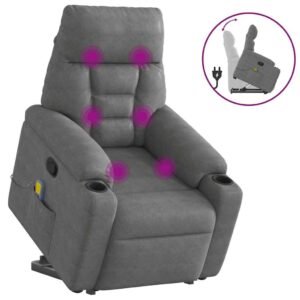Massagestol med løftefunktion mikrofiberstof mørkegrå