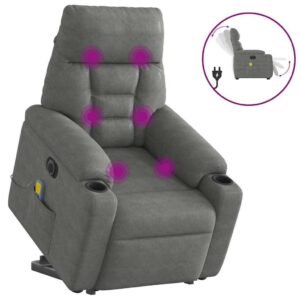 Massagestol med løftefunktion mikrofiberstof mørkegrå