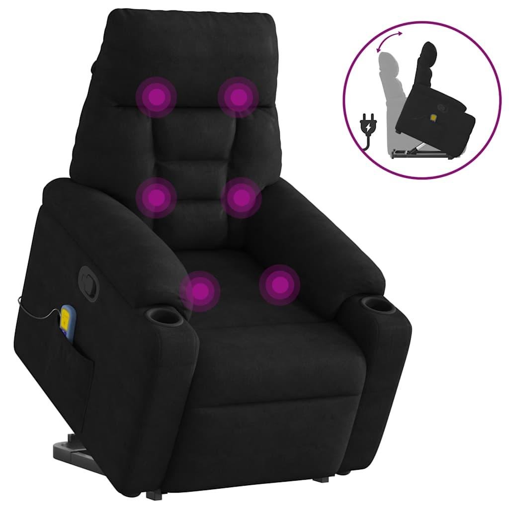 Massagestol med løftefunktion mikrofiberstof sort