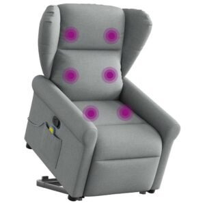 Massagestol med løftefunktion stof lysegrå