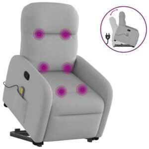 Massagestol med løftefunktion stof skygrå