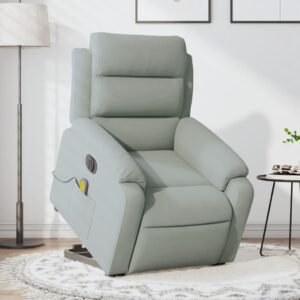 Massagestol med løftefunktion velour lysegrå