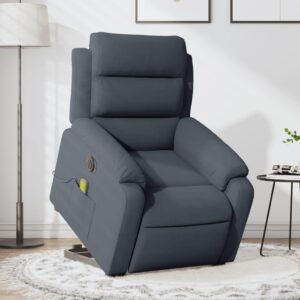 Massagestol med løftefunktion velour mørkegrå