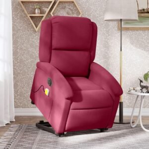 Massagestol med løftefunktion velour vinrød