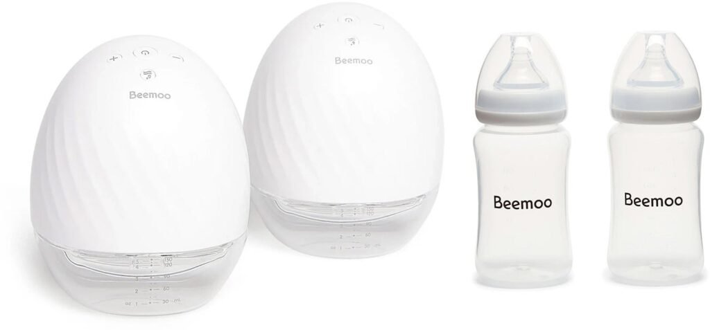 Beemoo CARE Wearable Elektrisk Brystpumpe Dobbelt inkl. Modermælksflaske 240 ml 2-pak