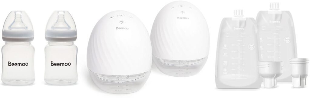 Beemoo CARE Wearable Elektrisk Brystpumpe Dobbelt inkl. Modermælksposer & Modermælksflaske 180 ml 2-pak