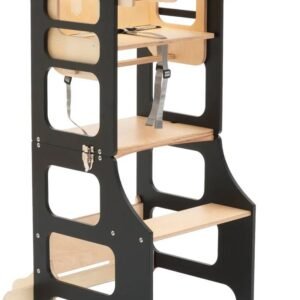 Duck Woodworks 3-i-1 Sammenklappeligt Læringstårn med Højstol, Sort, Børnemøbler, Indretning børneværelse