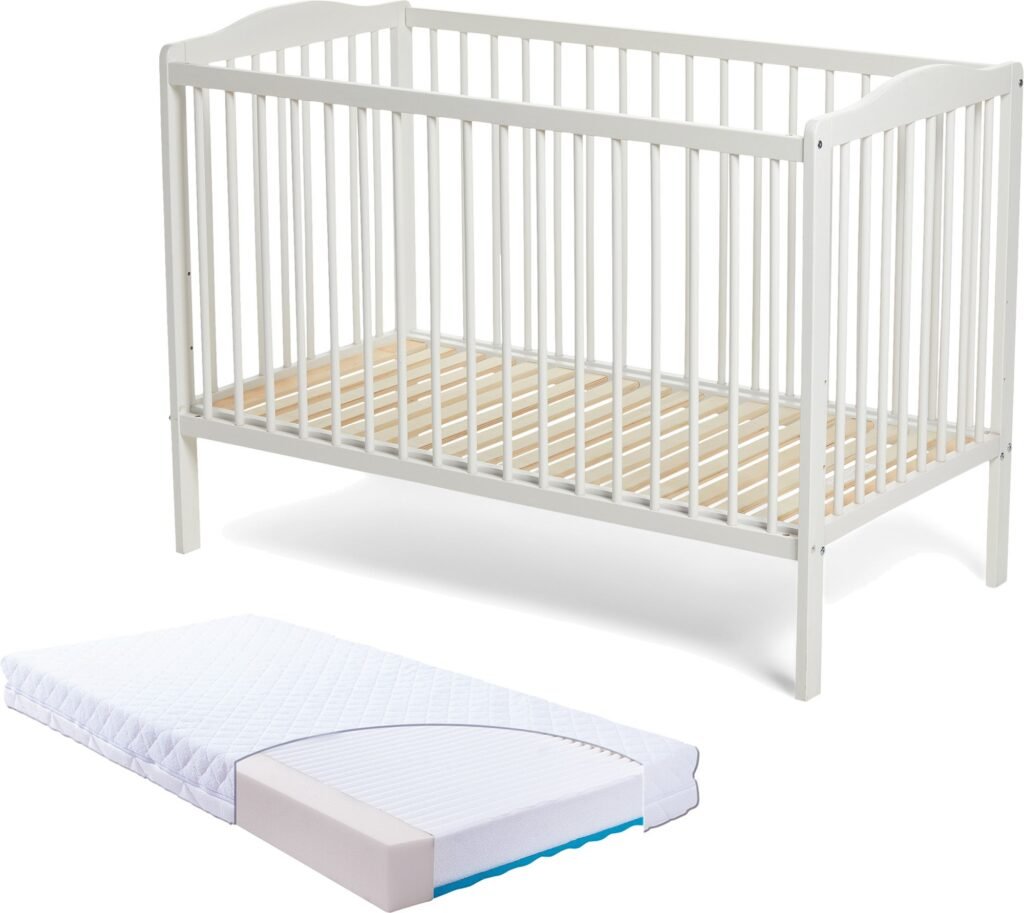 JLY MAJA Dream Basic Tremmeseng med BabyMatex Carpathia Madras 60x120 cm, Hvid