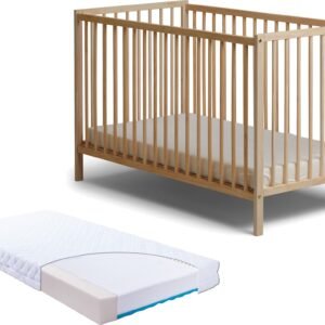 JLY SIGNE Classic Tremmeseng med BabyMatex Carpathia Madras 60x120 cm, Træ