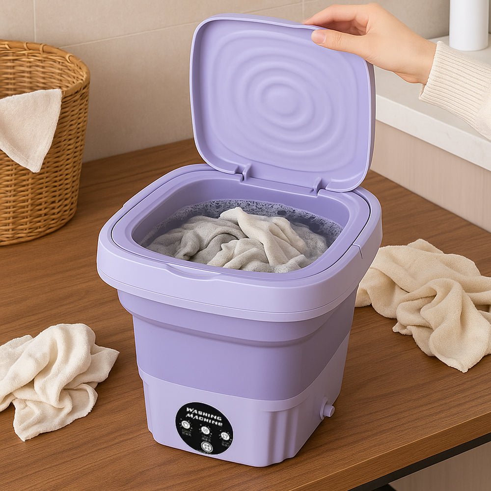 Bærbar & Sammenklappelig Vaskemaskine med Tørrefunktion - Grøn