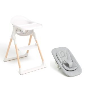 Beemoo CARE Harmony Højstol inkl. Sæt til Nyfødte, White/Wood