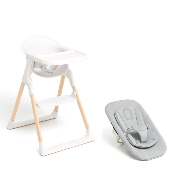 Beemoo CARE Harmony Højstol inkl. Sæt til Nyfødte, White/Wood