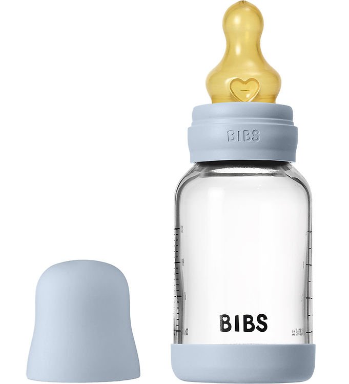 BIBS Sutteflaske - 120 ml - Glas/Naturgummi - Baby Blue