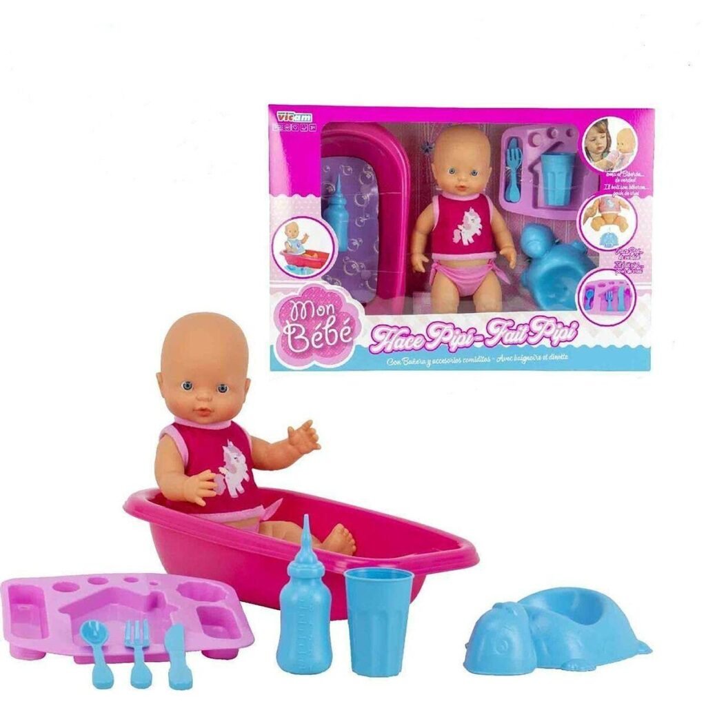 Dukke med badekar - Baby Dukke Pipi, 40 × 13 × 58 cm