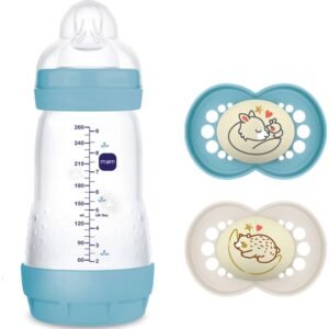 MAM Original Night Silikone Sutter 2-pak & Easy Start Sutteflaske Anti-kolik 260 ml, Blå