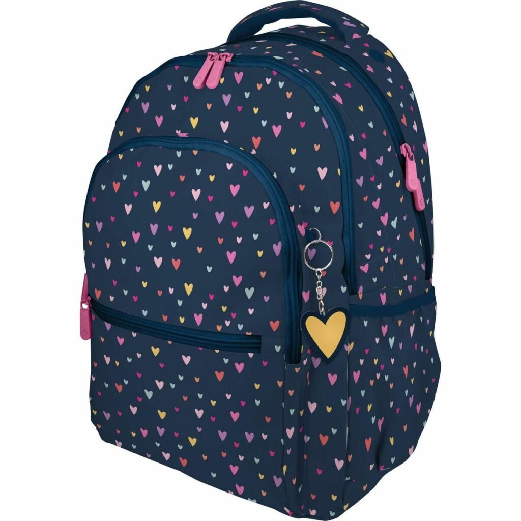 Skoletaske Grafoplas - mørkeblå med hjerter