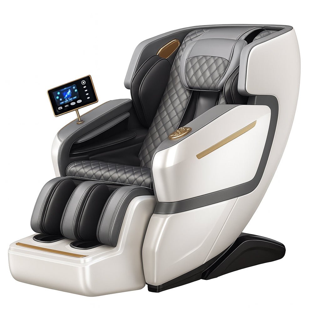 Massagestol 4D Luksus Pro+ med SL-teknologi, Varmeterapi, Stemme Kontrol & Touchskærm - Model M5 hvid