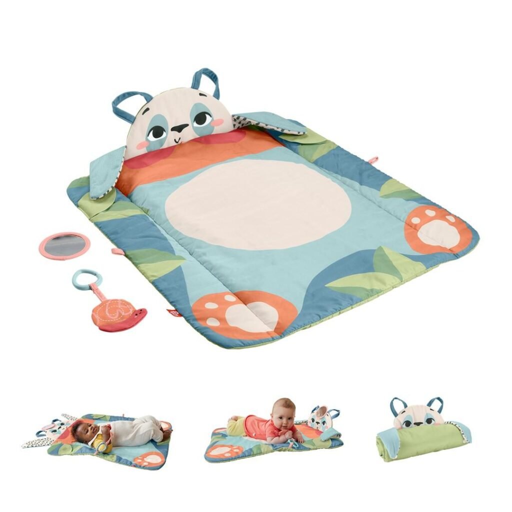 Aktivitetstæppe til baby Fisher-Price Planet Friends Roly-Poly Panda med 2 legetøj