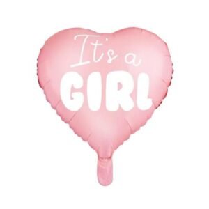 Ballon til babyshower hjertefolie Its a girl, lyserød 4548 cm