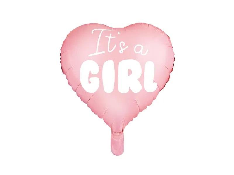 Ballon til babyshower hjertefolie Its a girl, lyserød 4548 cm