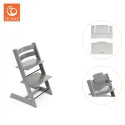 Højstol inkl. babysæt og hynde - storm grå