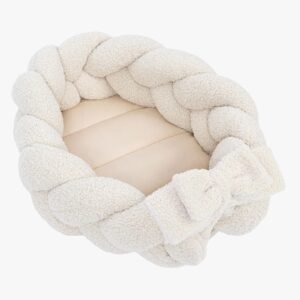 MeowBaby Bearly Babynest med Flettet Beskyttelse, Cream