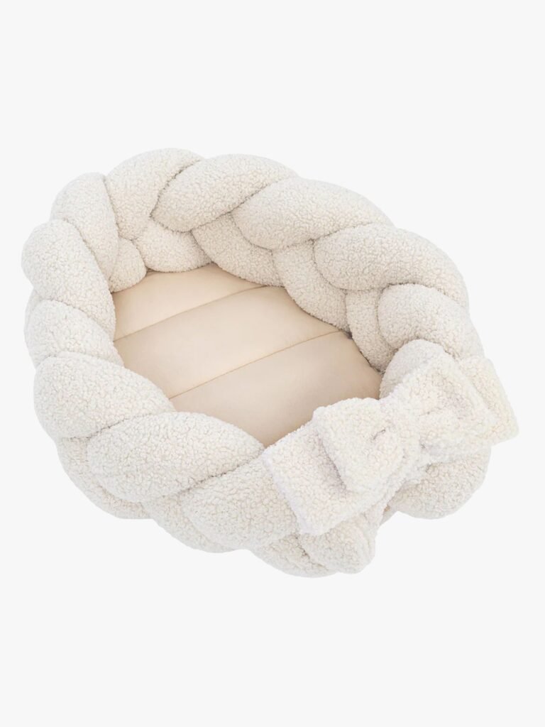 MeowBaby Bearly Babynest med Flettet Beskyttelse, Cream