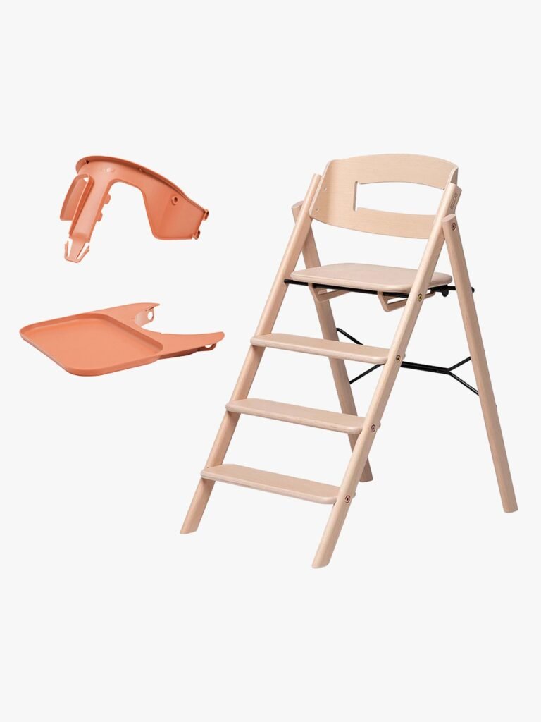 KAOS Klapp Højstol inkl. Beskyttelsesbøjle & Bakke, Beech Natural/Terracotta Pink