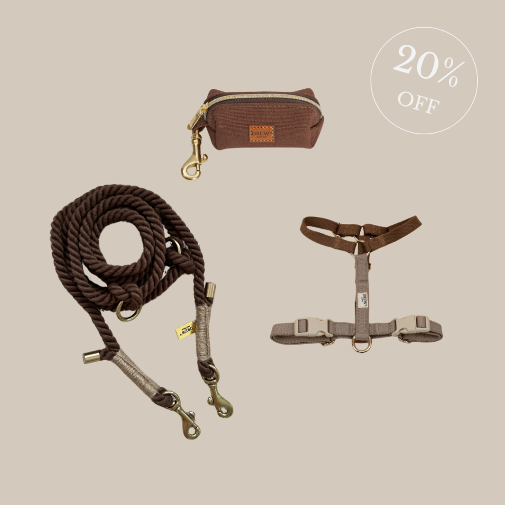 Cortado Hundesele + BRUN Standard Hundesnor + Espresso Brown Hundeposetaske - L