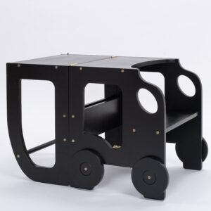 Køkkentrappe / montessori-læringstårn: bord, stol og trappe i ét til barn, sort