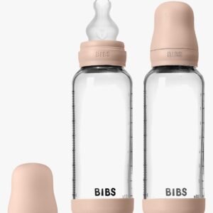 BIBS Medium Flow Glas Sutteflaske Silikone 2-pak 240 ml, Blush