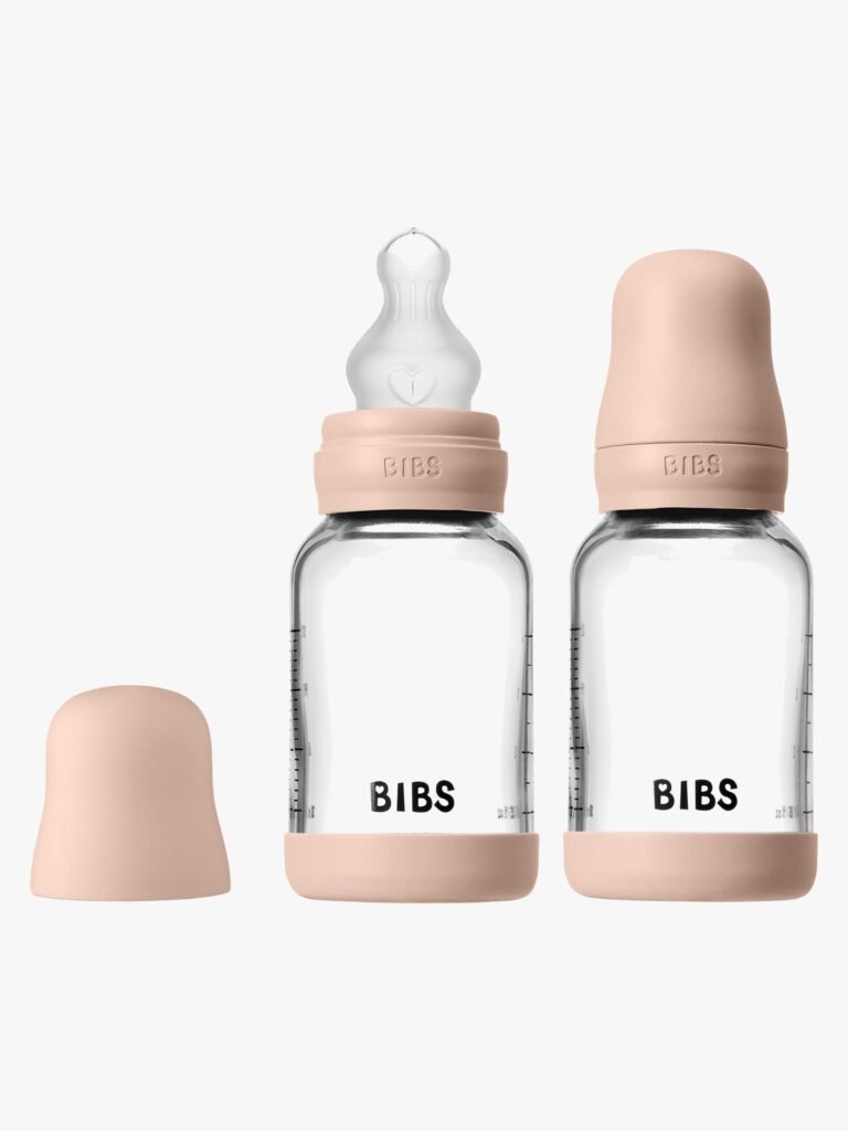 BIBS Slow Flow Glas Sutteflaske Silikone 2-pak 120 ml, Blush