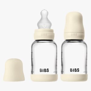 BIBS Slow Flow Glas Sutteflaske Silikone 2-pak 120 ml, Ivory